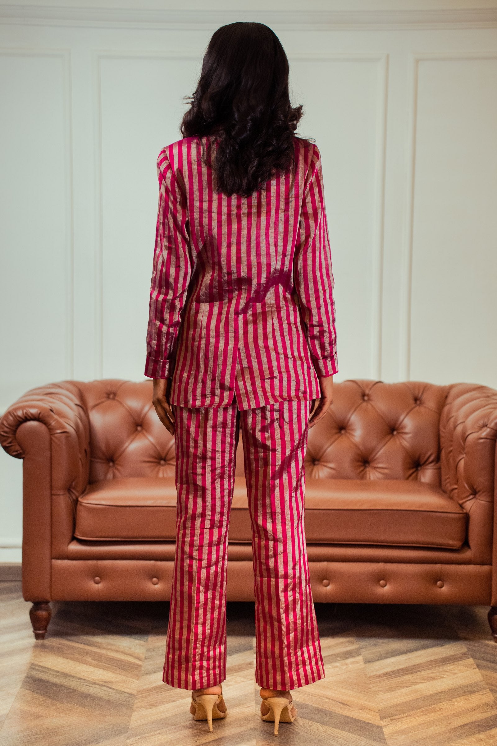 Rani Pink Power Suit Coat back view on model