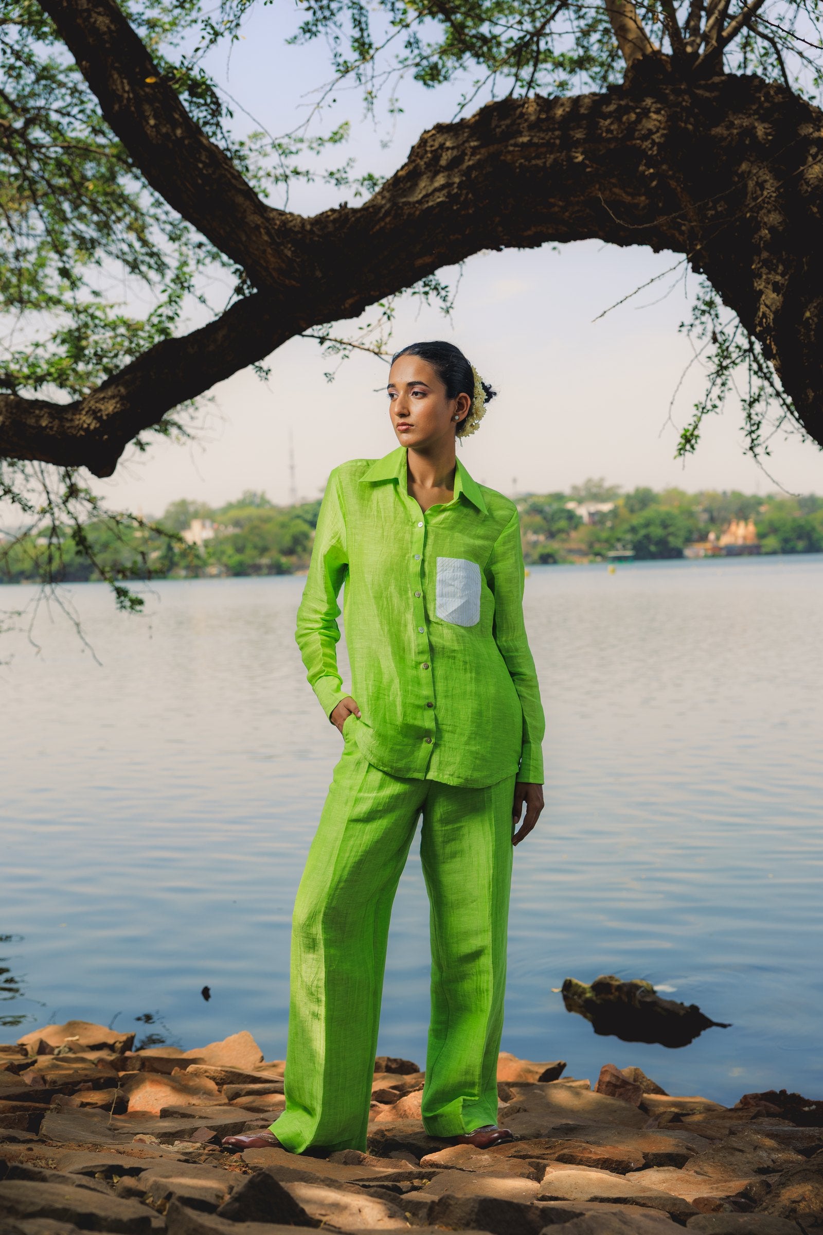 Lime Pants full look campaign portrait