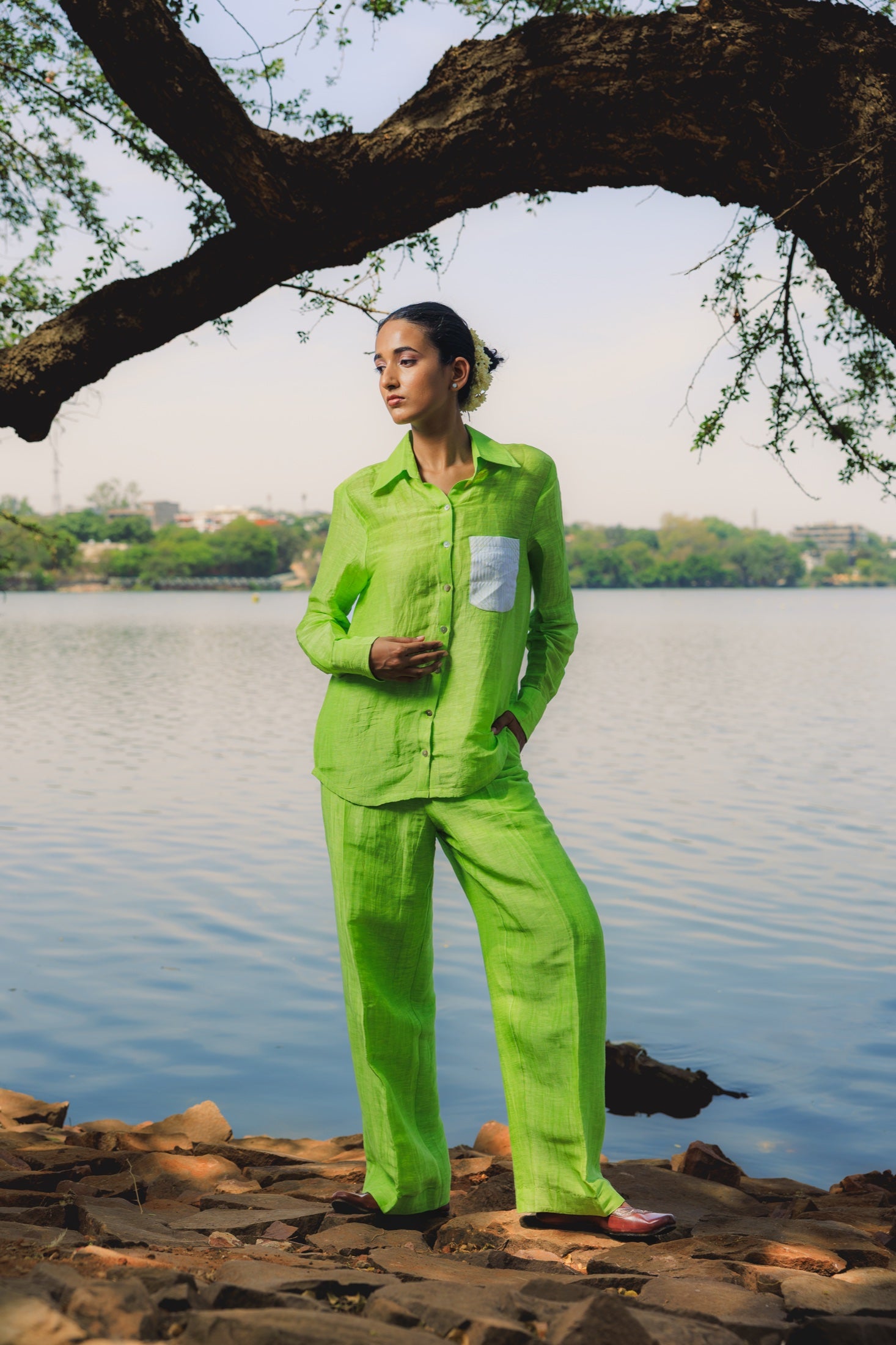 Lime Co-Ord Set full look campaign portrait