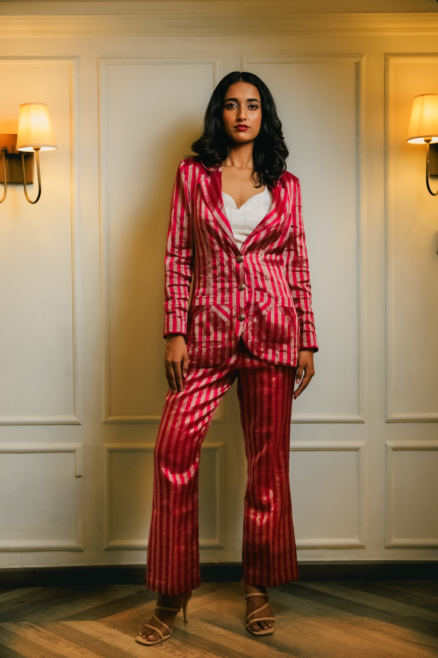 Rani Pink Power Suit full look campaign portrait