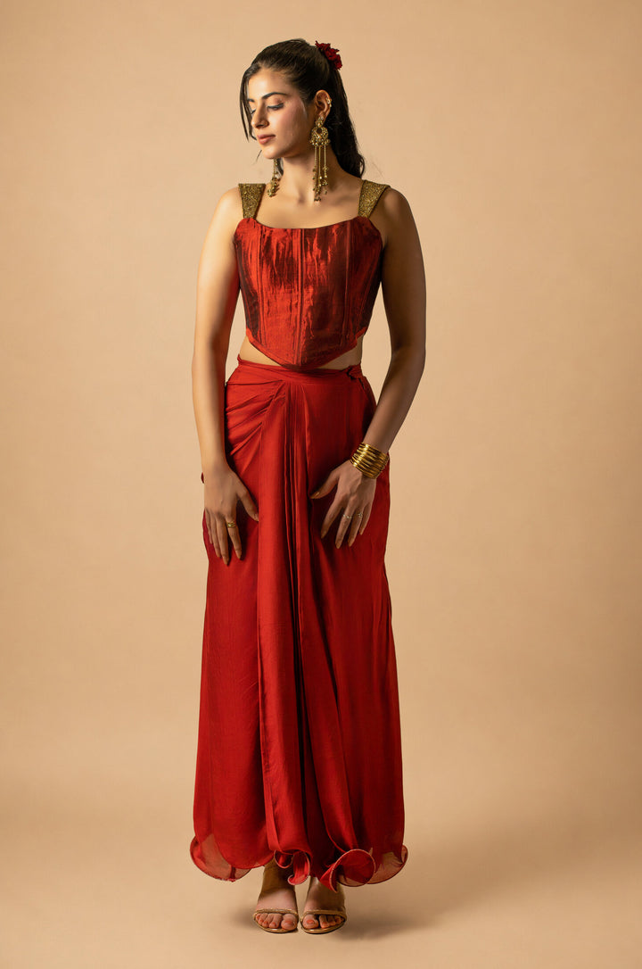 Rubyrose Chanderi Corset Set | View 01