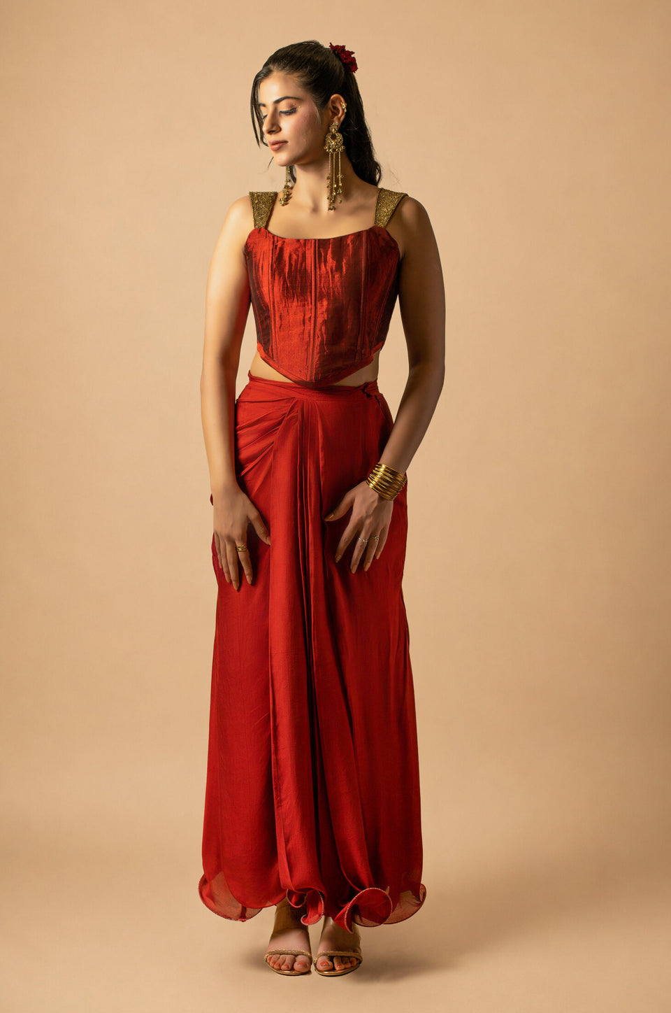 Rubyrose Chanderi Corset Set | View 01