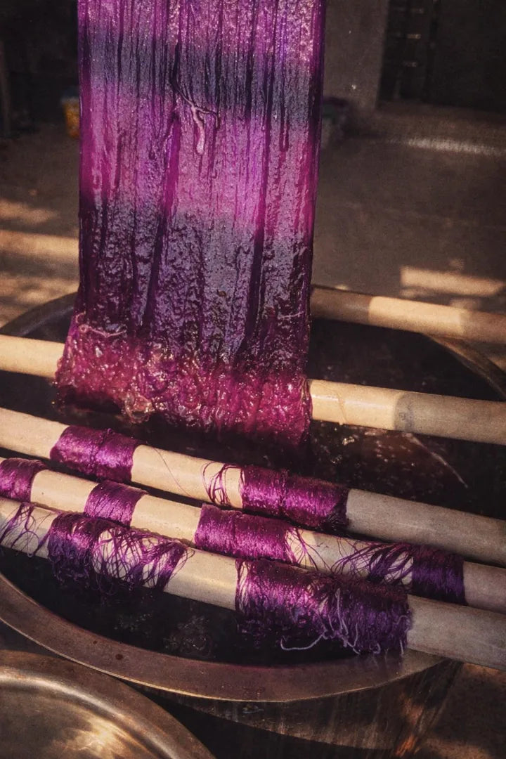 Dyed yarn prepared for weaving