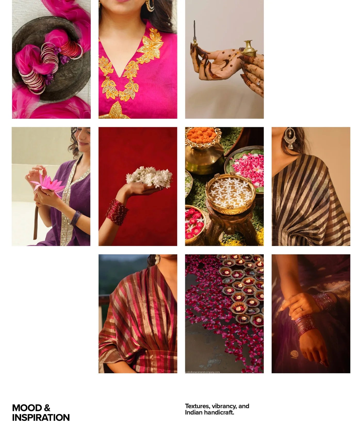 Dhoop Chaaun mood and inspiration: festive textiles, flowers, adornments and Indian handicraft